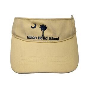 Hilton Head Island Sun Visor Cap Yellow One Size Adjustable Embroidered Cotton